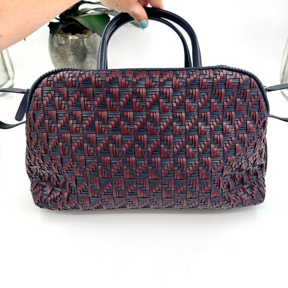 Chanel Navy and Burgundy Woven Leather 2-way Bowler Bag Series 21 Authentic CoA - Picture 5 of 9